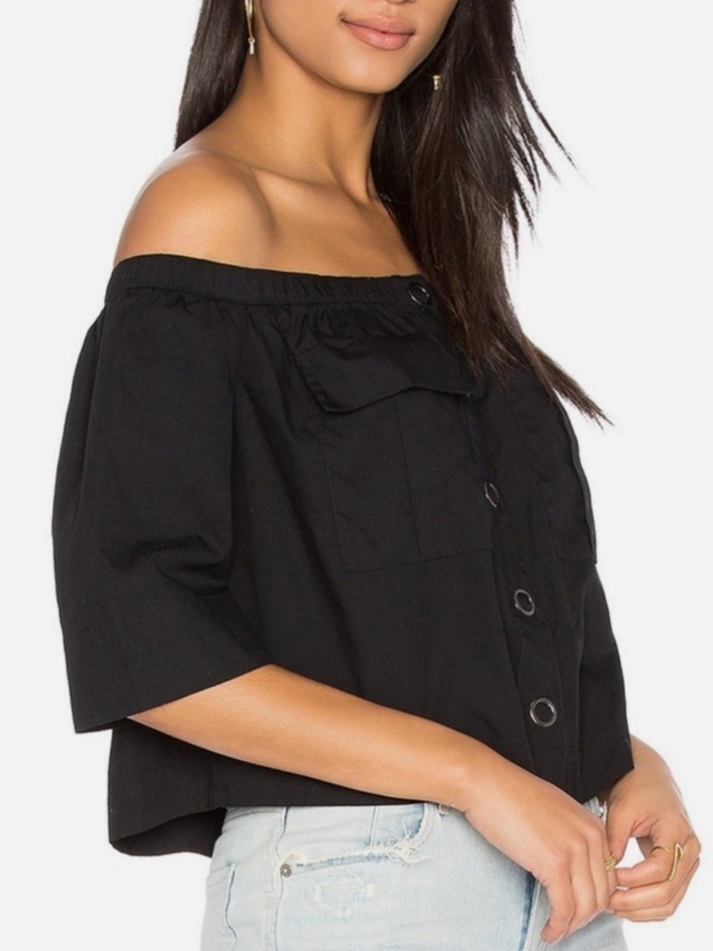 Free People Head Over Heels Off Shoulder Boho Festival Top Black Small